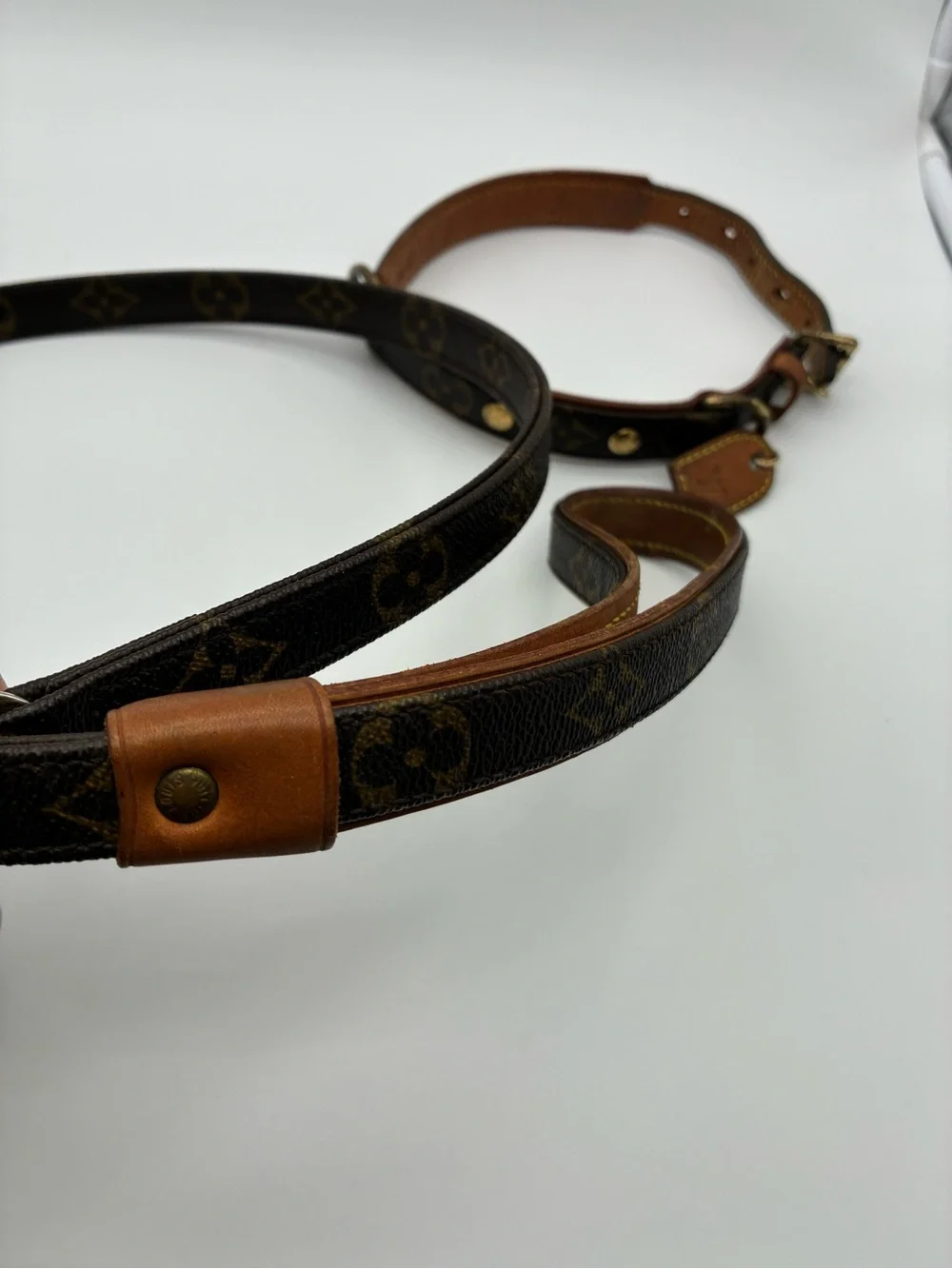 Louis Vuitton Baxter GM Brown Monogram Leather-Trim Dog Leash and Collar